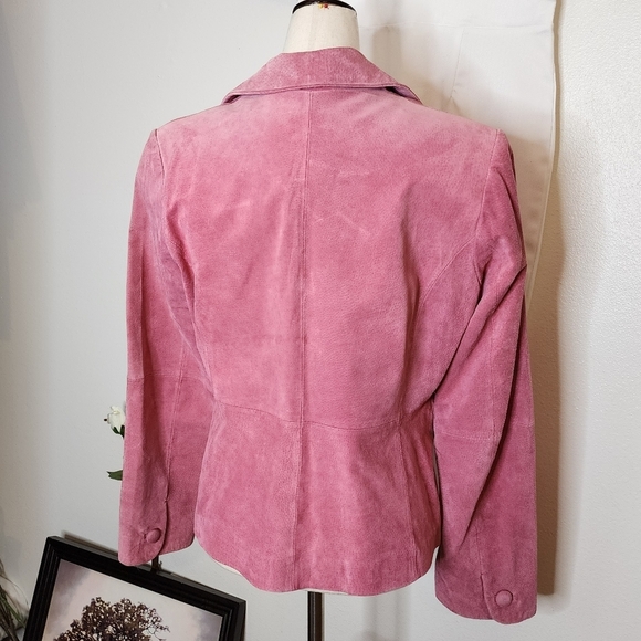 Vintage Hot Pink Genuine Suede Coat Jacket Evening Blazer Leather Bernado - Picture 7 of 16